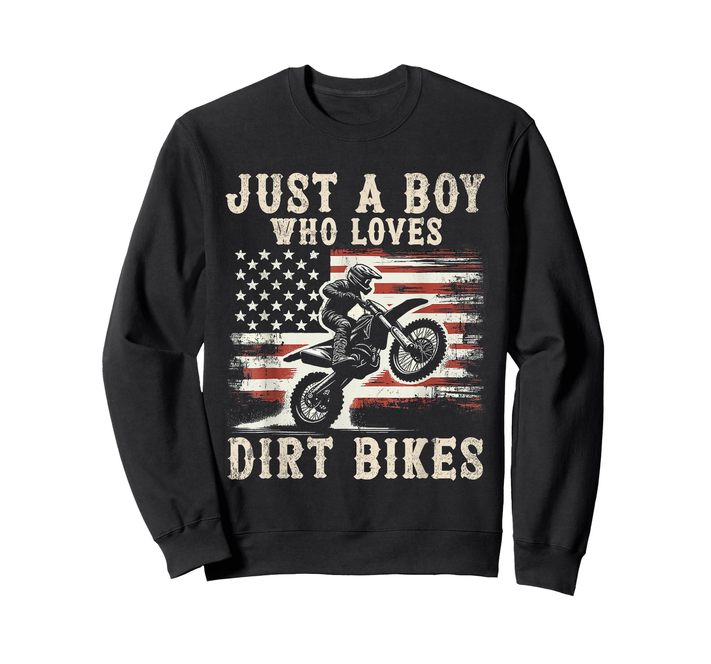 Just A Boy Who Loves Dirt Bikes American Flag Motocross Gift T-Shirt