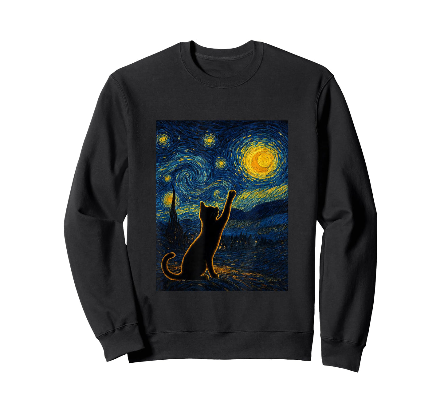 Starry Night Van Gogh Black Cat, Funbibi Cat Dad Gifts T-Shirt