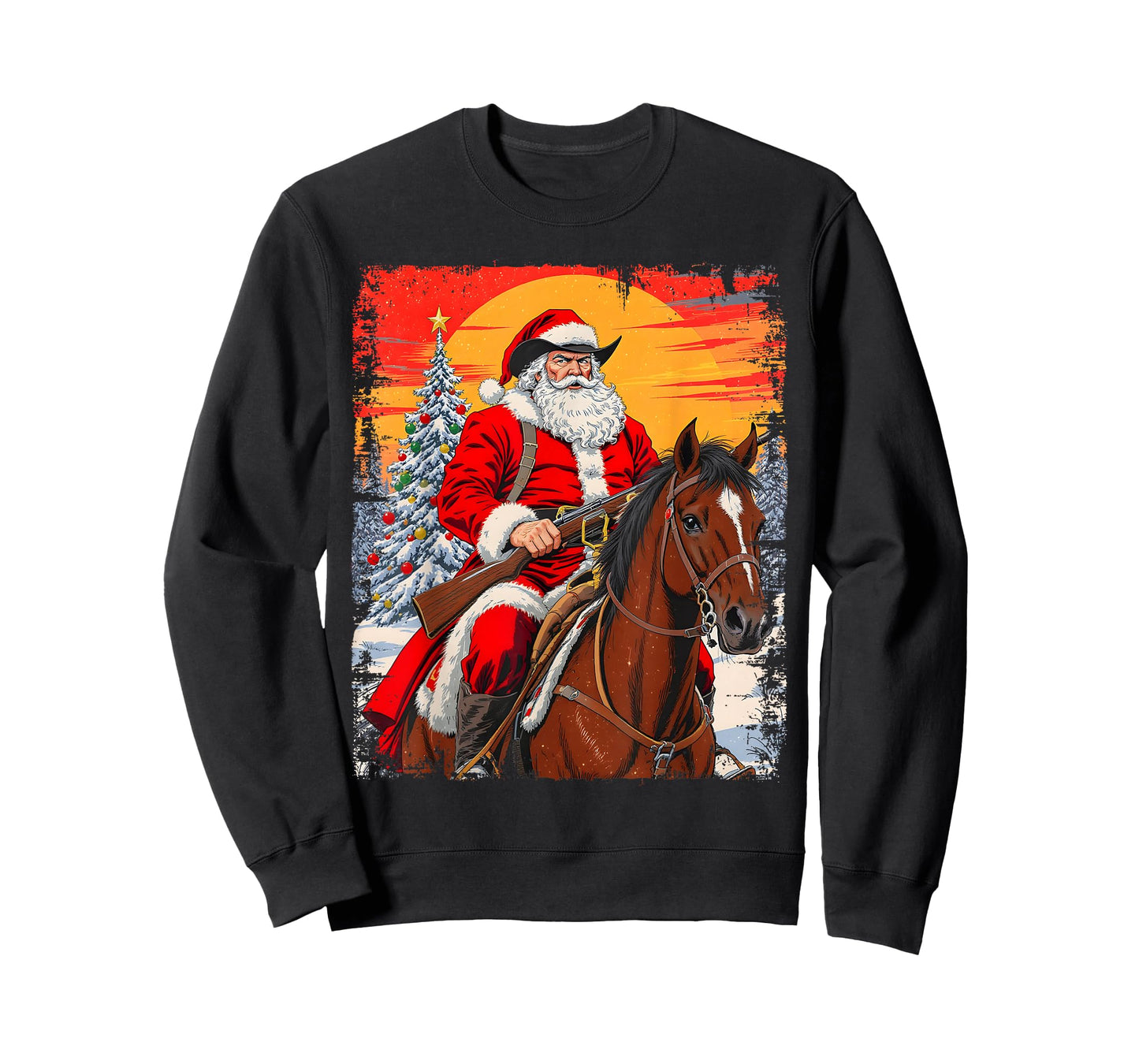 Merry Christmas Pajamas Santa Claus Western Cowboy Boys Men T-Shirt