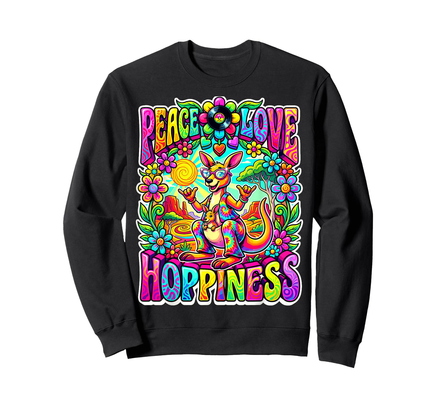 Retro Groovy Peace Love Hoppiness Roo and Joey Colorful Fun T-Shirt