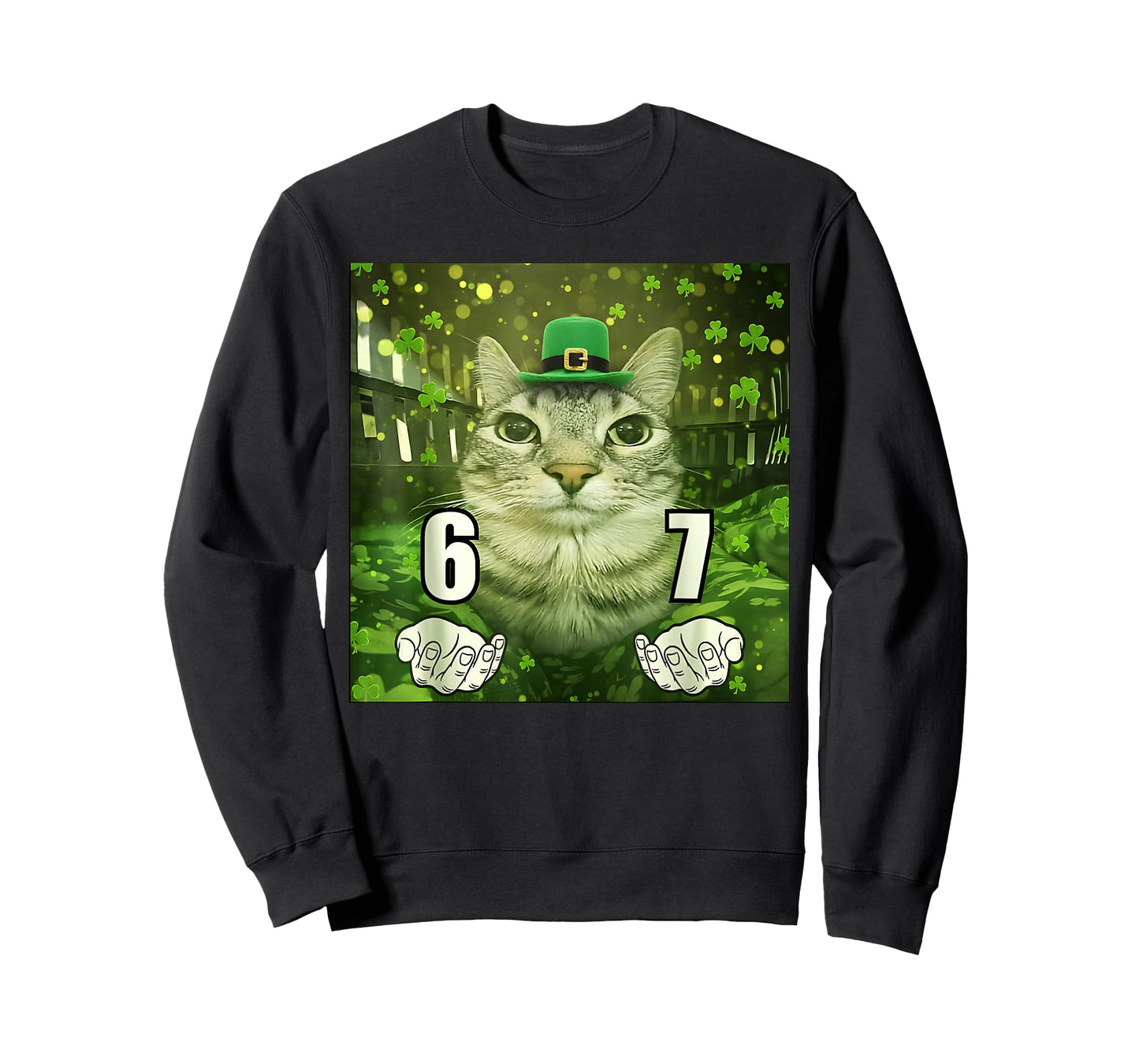 Funny Six Seven Cat St Patrick Day Leprechaun Hat 67 Meme T-Shirt