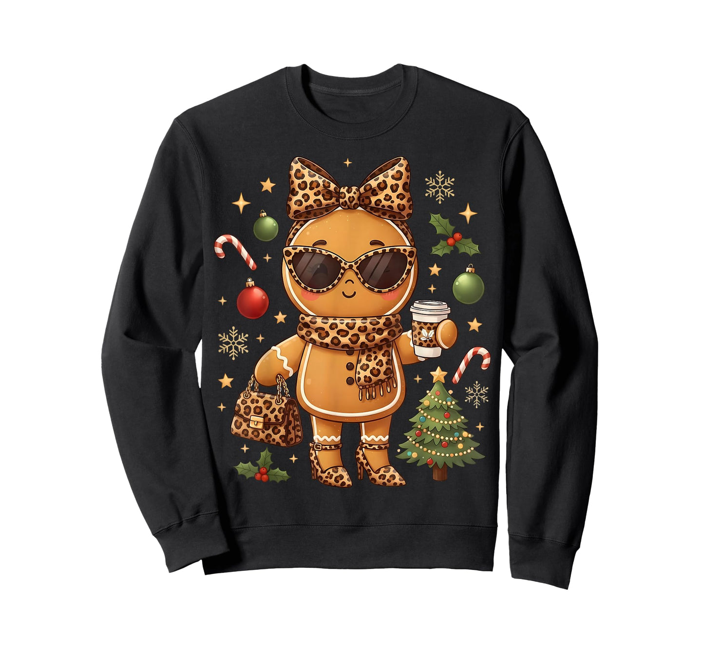 Cute Gingerbread Leopard Christmas Xmas Girl Women T-Shirt