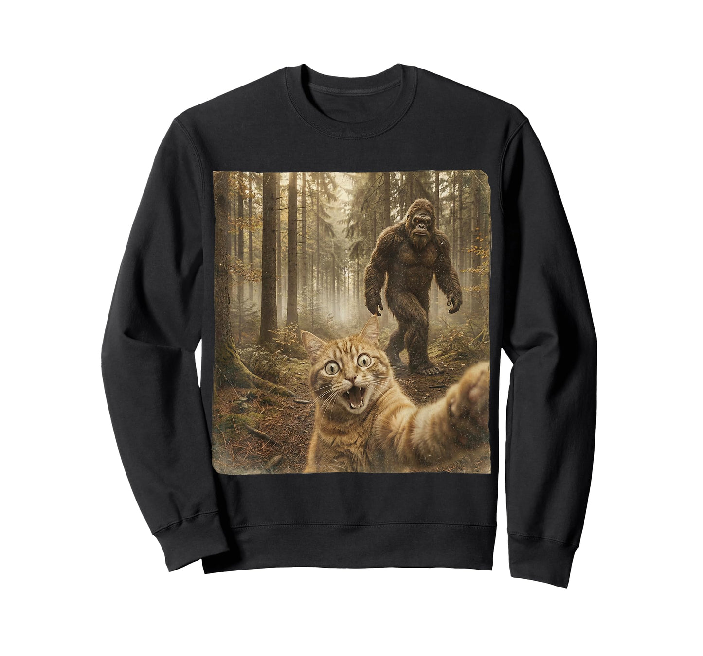 Funny Cat Selfie Sasquatch Bigfoot Humor Graphic Cat Lover T-Shirt