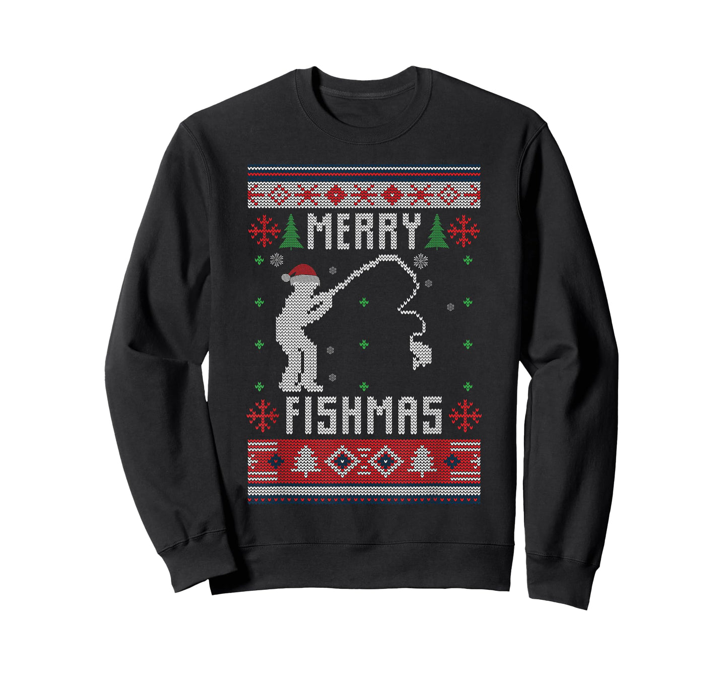 Merry Fishmas Ugly Sweater Ugly Fishing Christmas Sant Hat T-Shirt