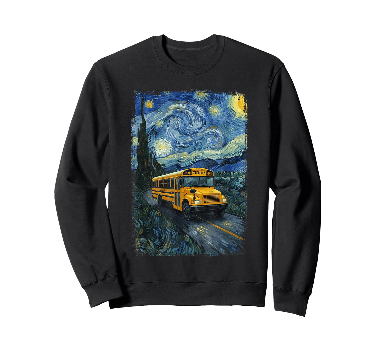 School Bus Van Gogh Starry Night Bus Driver T-Shirt
