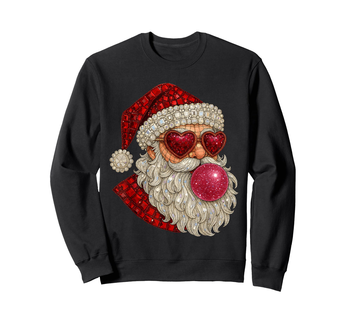 Glam Santa Bubblegum Heart Glasses Xmas T-Shirt