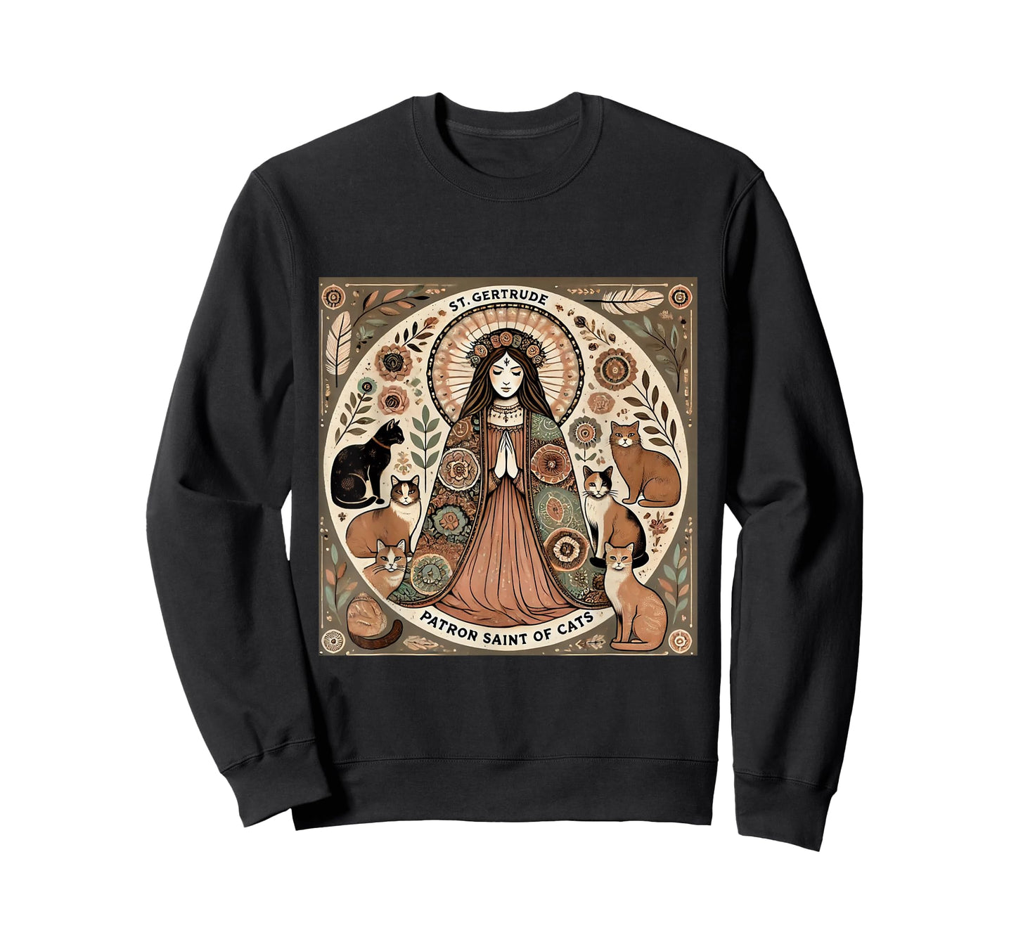 Saint Gertrude Patron St of Cats Folk Art T-Shirt