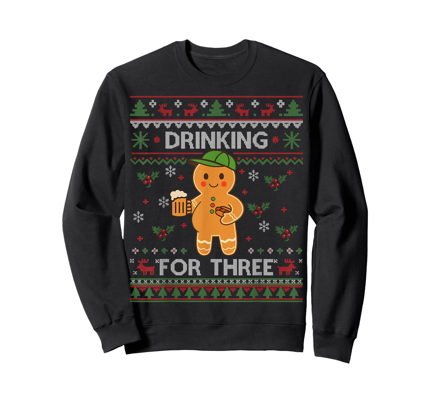 Drinking for Three Pregnancy Announcement Ugly Sweater Xmas T-Shirt