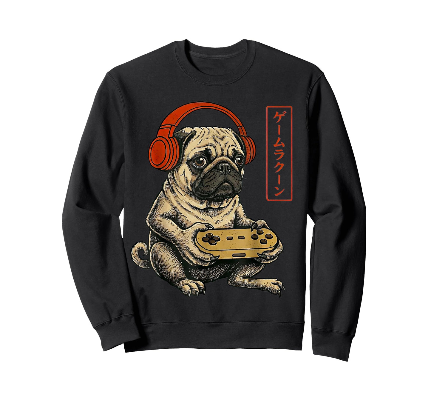 Japanese Gamer Pug Dog Art Men Women Boys Funny Gaming T-Shirt