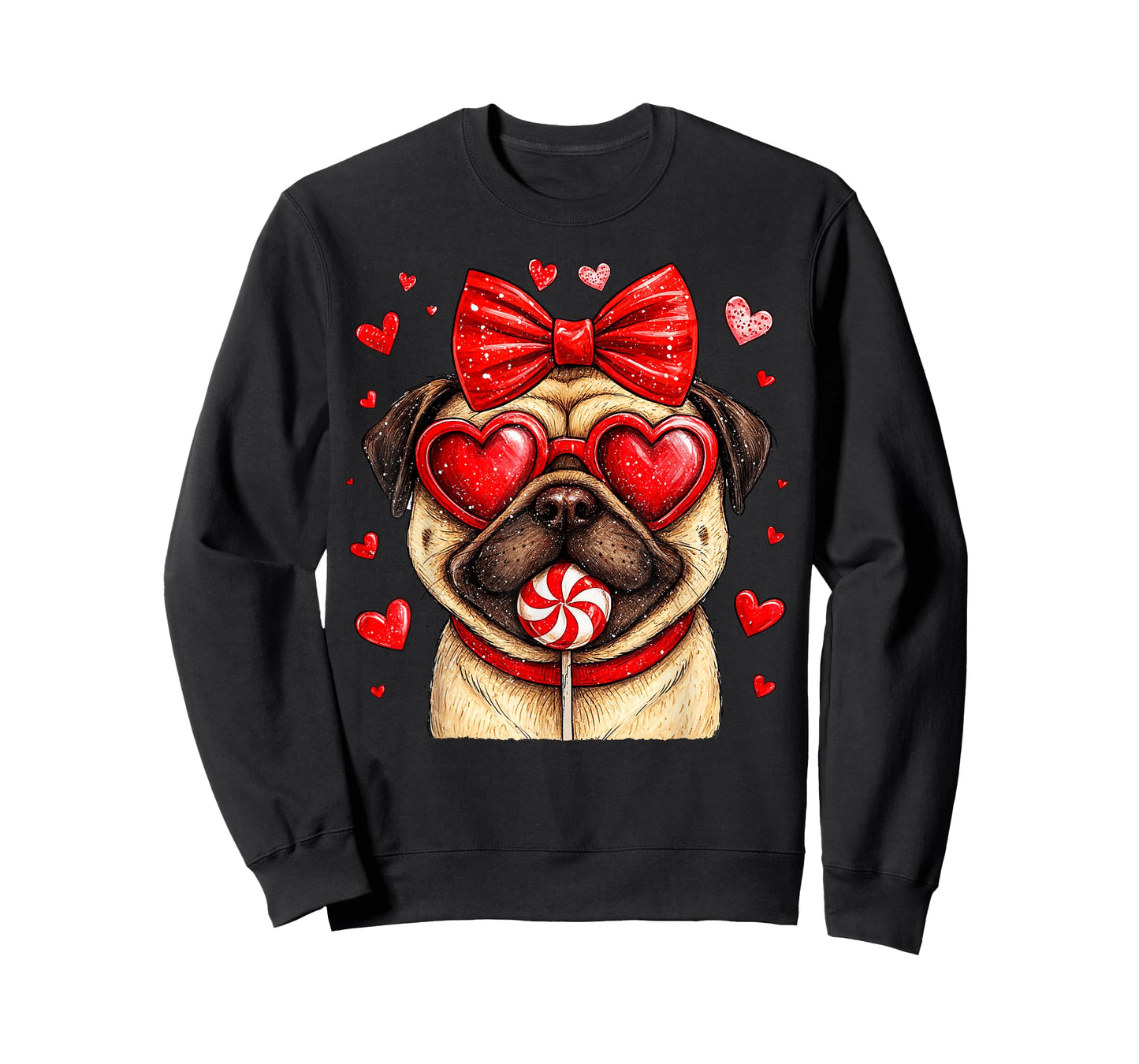 Cute Pug Valentine Heart Candy Valentines Day Girls Kids T-Shirt
