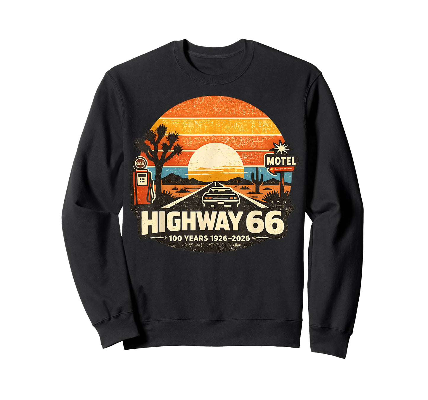 Highway 66 100 Years 1926-2026 Classic Car Lover Anniversary T-Shirt