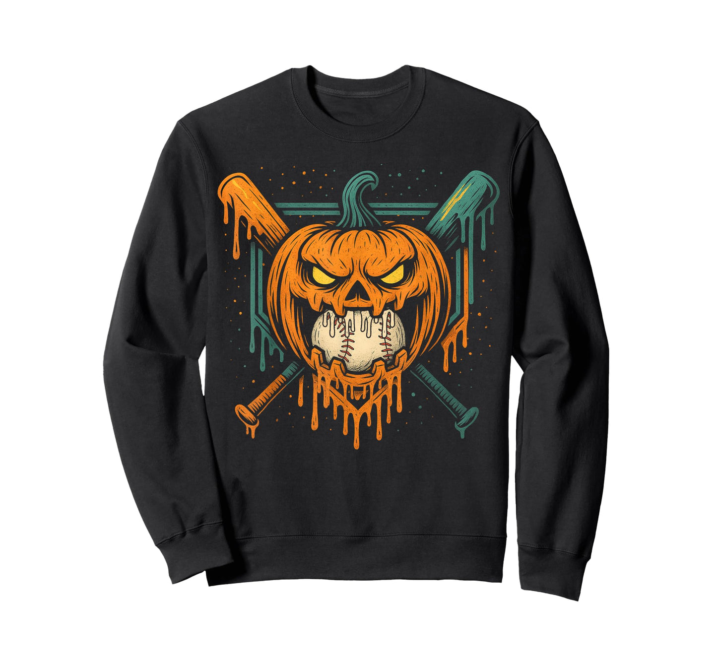 Pumpkin Halloween Baseball Ice Cream Drip Spooky Boys Youth T-Shirt