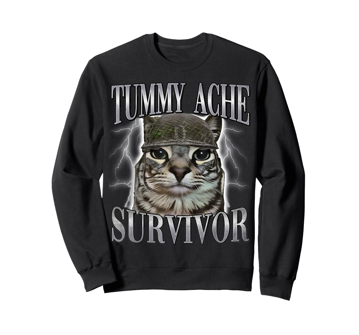 Tummy Ache Survivor Cat Meme Funny Saying Cats Animals Quote T-Shirt