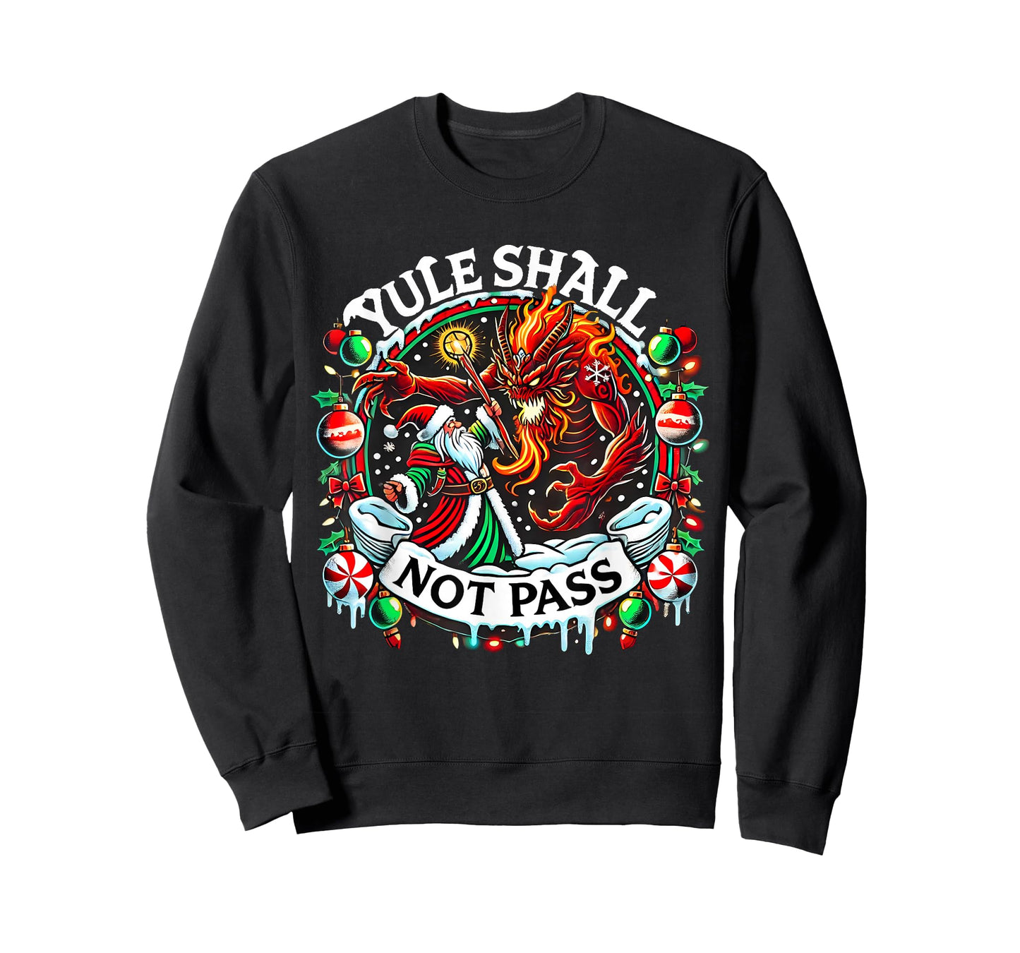 Retro Vintage Creepmas Yule Shall Not Pass Wizard Santa Xmas T-Shirt
