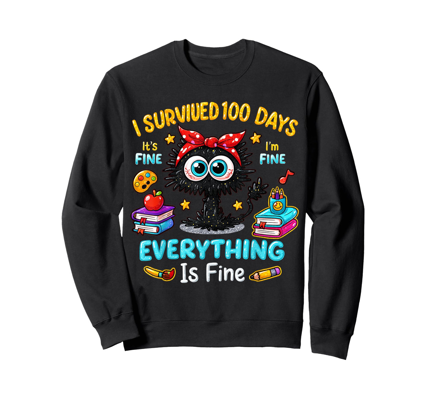 I Survived 100 Days Black Cat Funny 100 Days Teacher Student T-Shirt