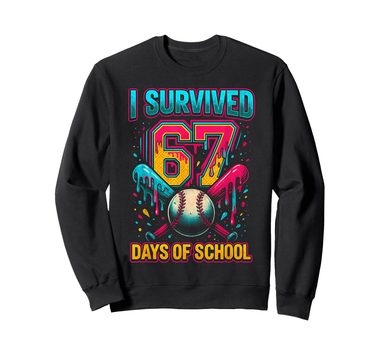 I Survived 67 Days of School Baseball Drip Six Seven Meme T-Shirt