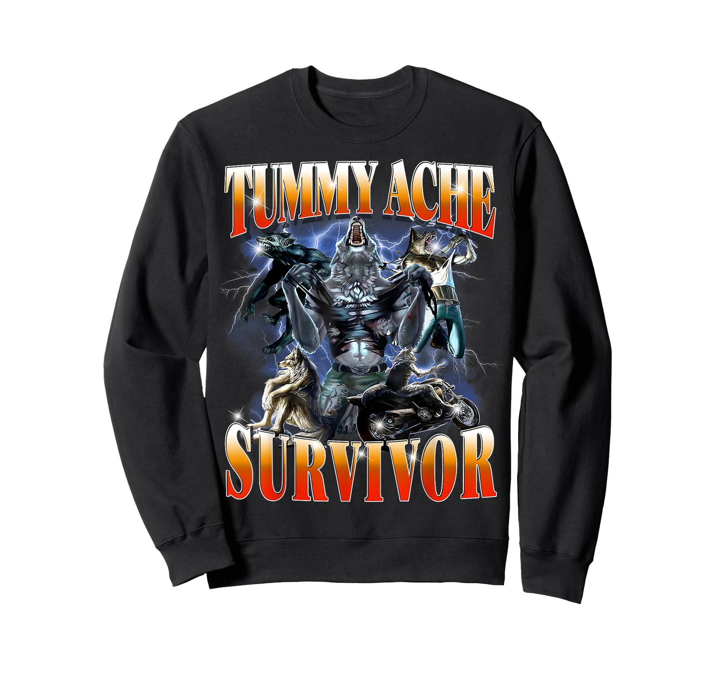 Tummy Ache Survivor Funny Alpha Wolf Meme for Men Women Kids T-Shirt