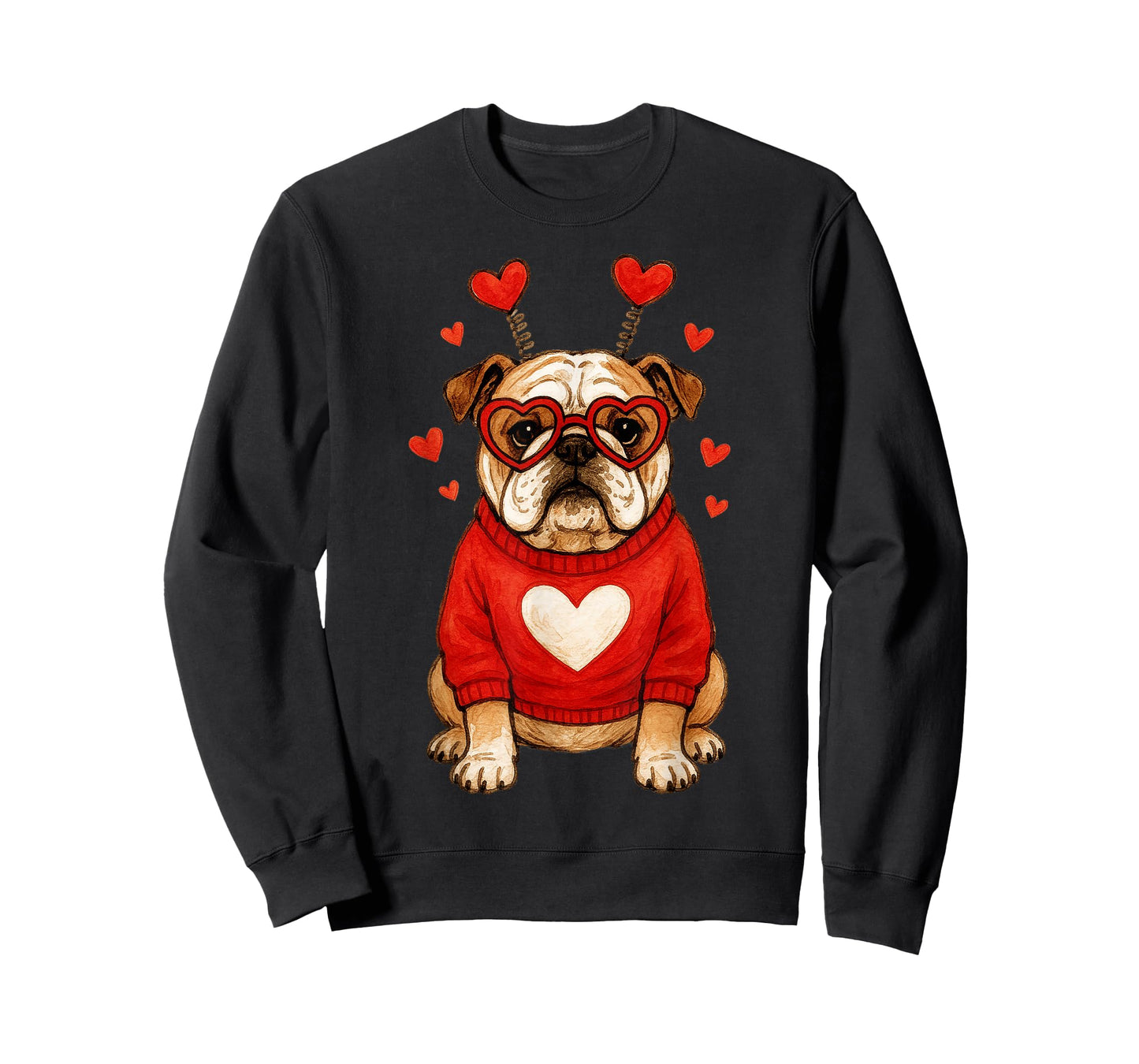 English Bulldog Dog Valentines Day Hearts Dog in Sweater Mom T-Shirt