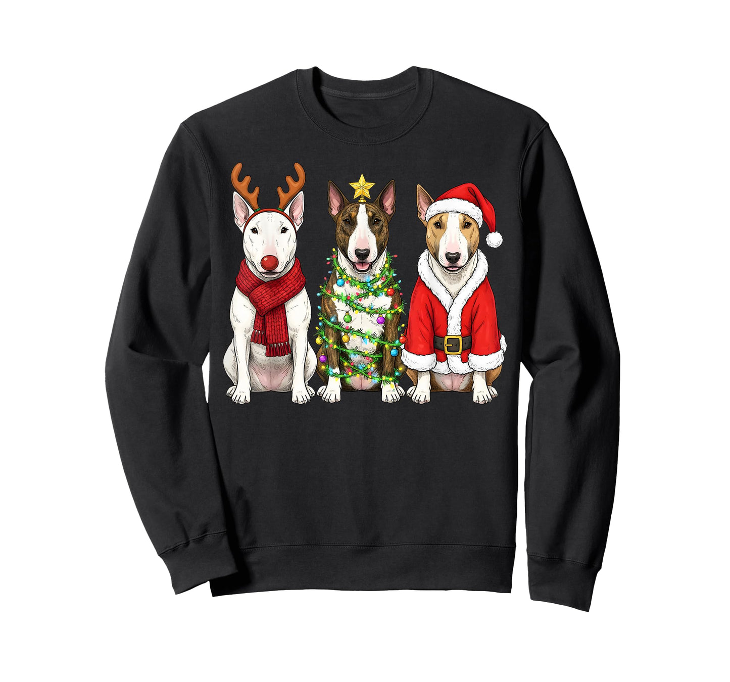 Retro Christmas Bull Terrier Santa Reindeer Dog Lover T-Shirt