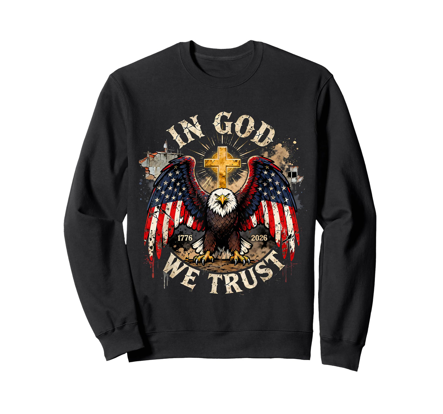 in God We Trust 250 Years of Freedom USA Eagle Cross T-Shirt