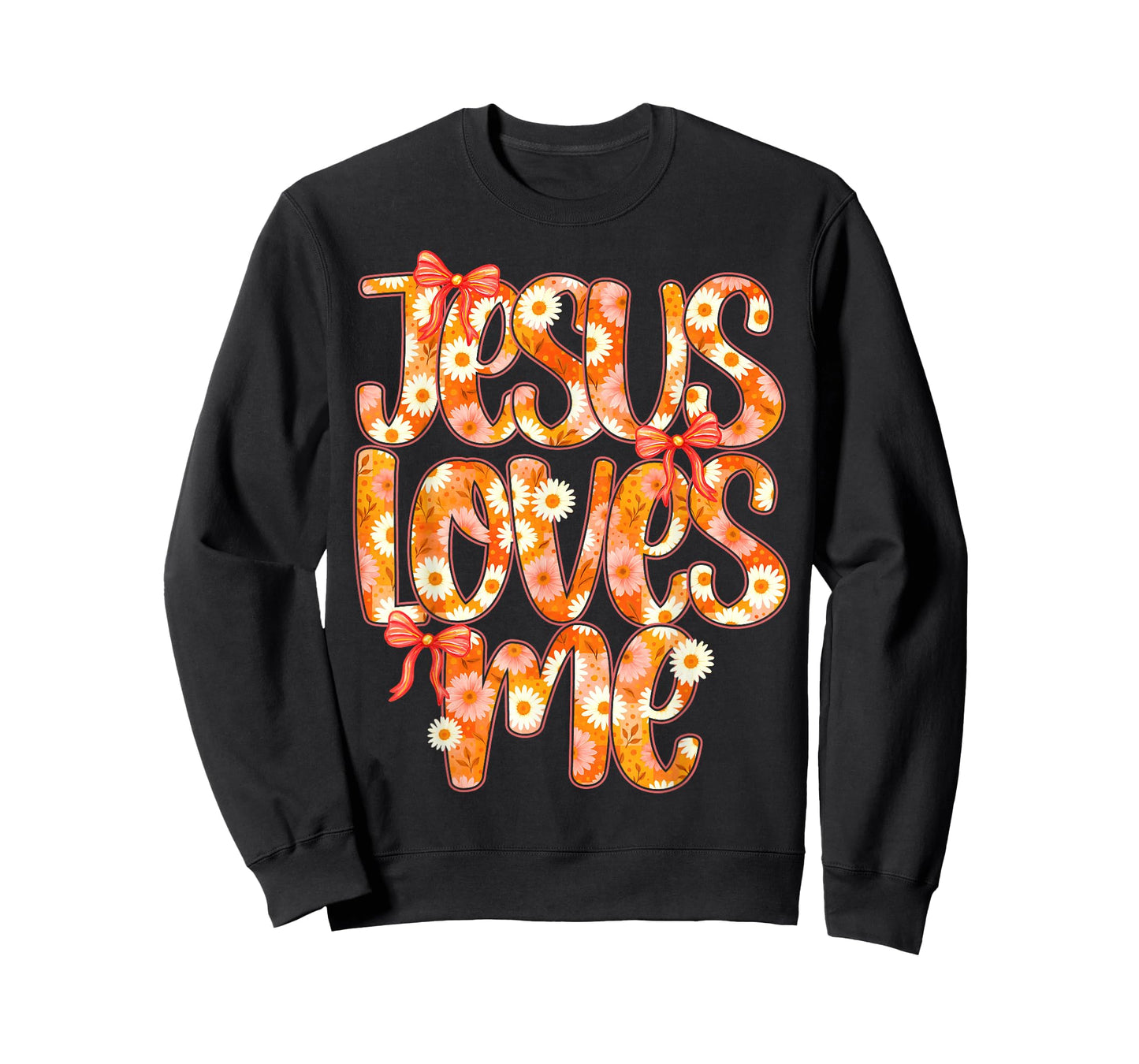 Jesus Loves Me Daisy Bow Christian Women Girl Kid Religious T-Shirt