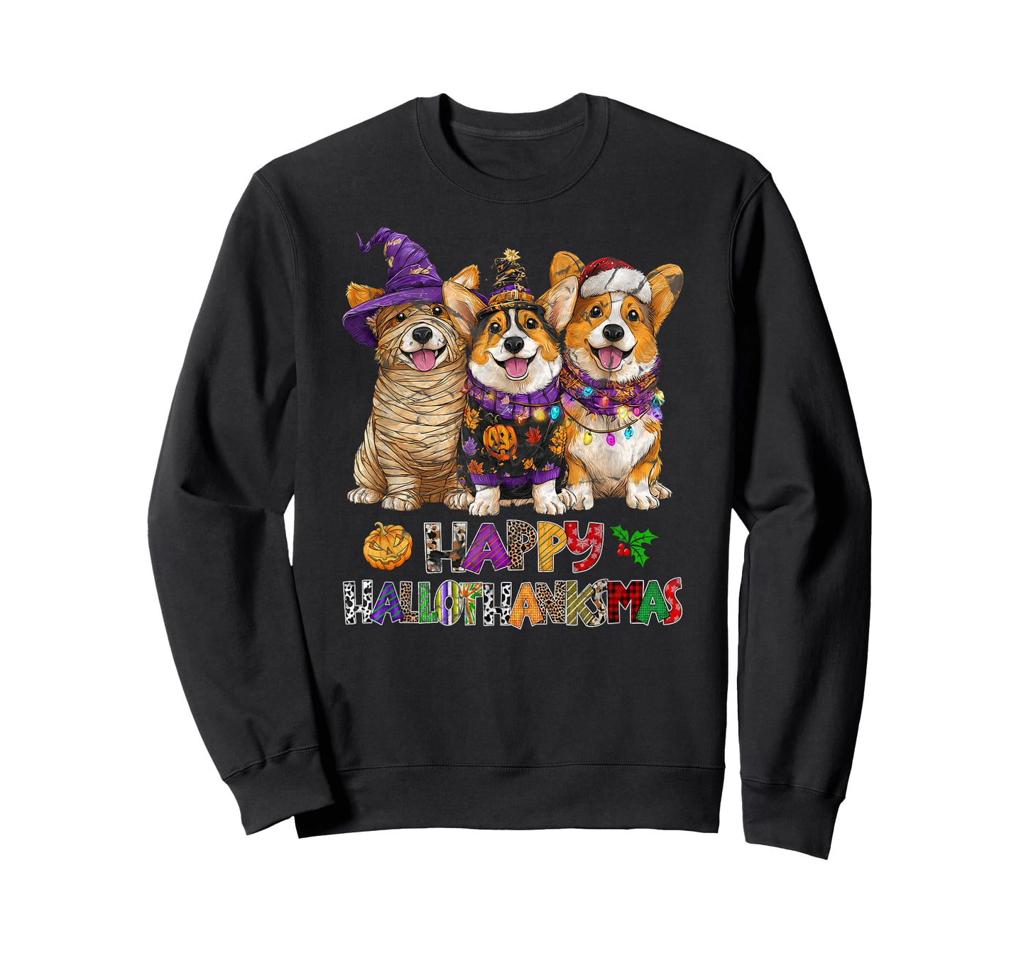 Hallothanksmas Corgi Dogs Halloween Christmas Pumpkin T-Shirt