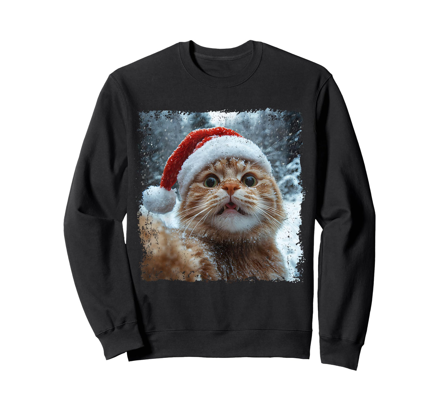 Funny Christmas Cat Selfie Santa Hat Design T-Shirt