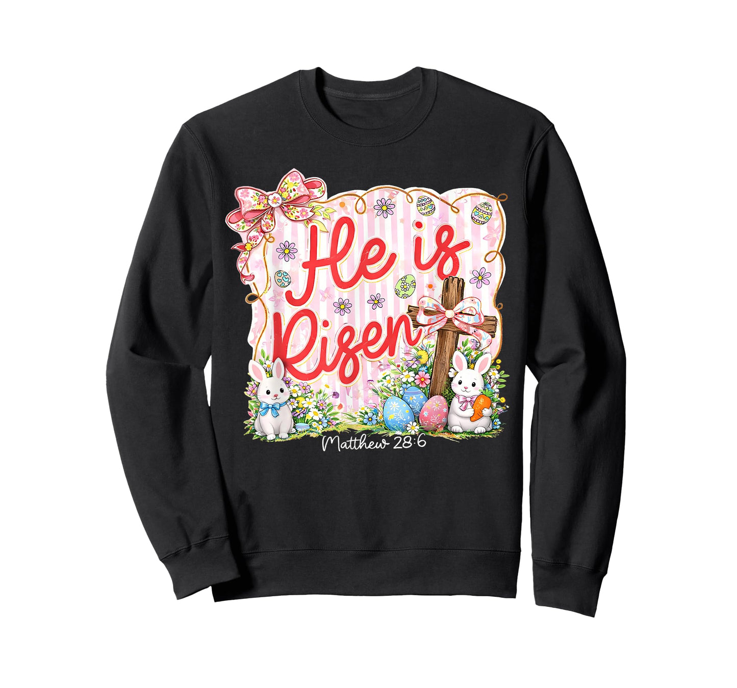 Preppy Easter He is Risen Bunny Eggs Women Girls T-Shirt