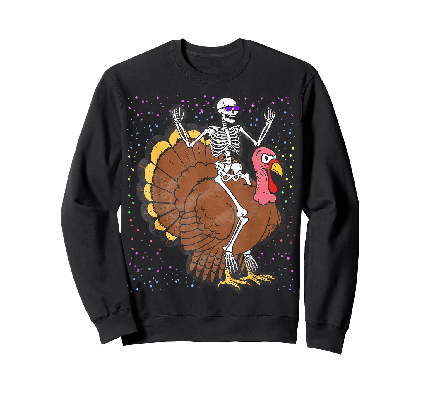 Skeleton Riding Turkey Thanksgiving Day Fall Autumn T-Shirt