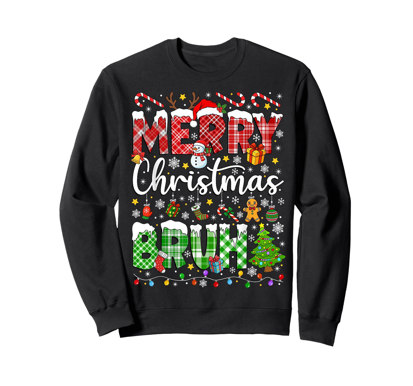 Merry Christmas Bruh Santa Funny Red Plaid Teens Boys Kids T-Shirt