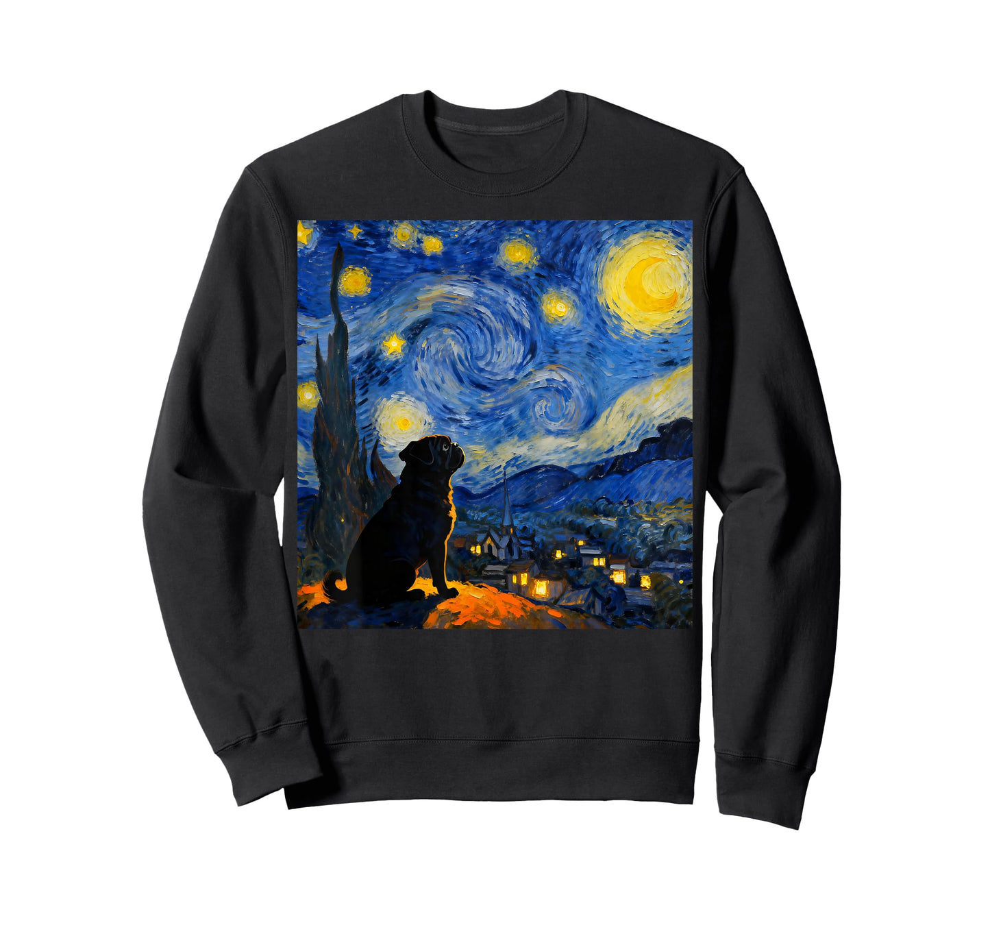 Funny Pug Graphic Van Gogh Style Starry Night Pug Lovers T-Shirt