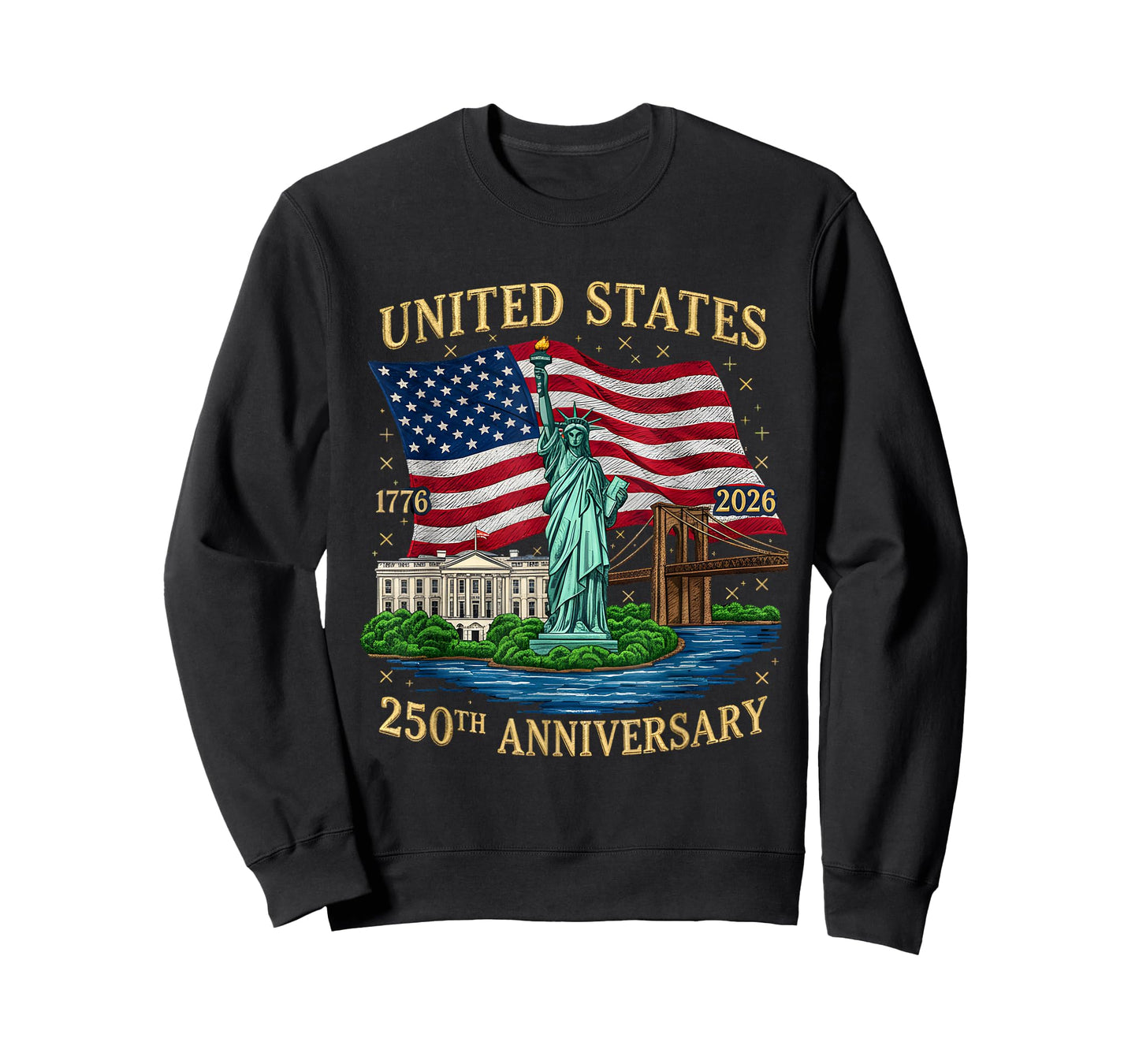 250 Years 1776-2026 250th Birthday Patriotic American Flag T-Shirt
