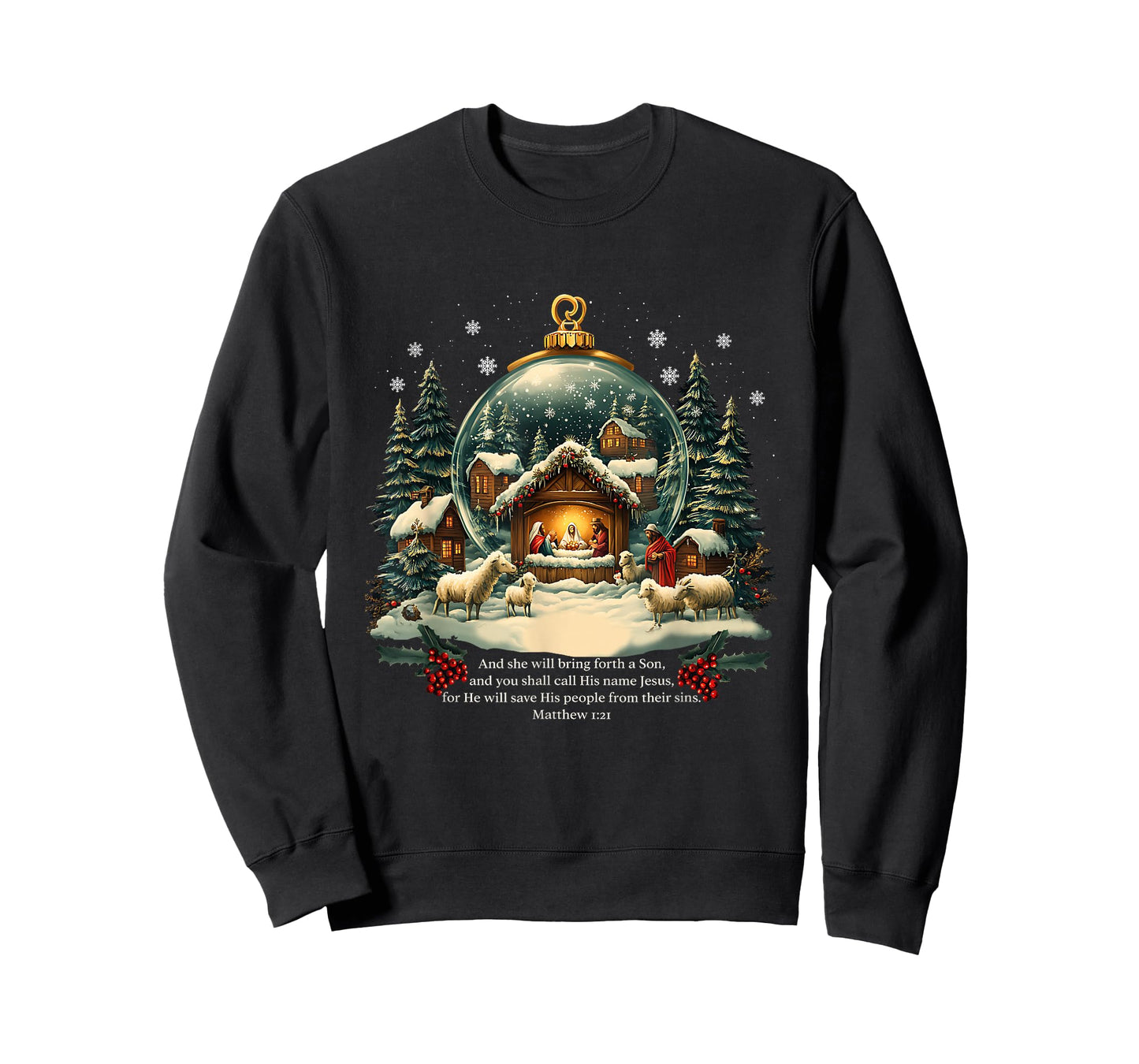 Nativity Ornament Christmas Scene Matthew 1:21 T-Shirt
