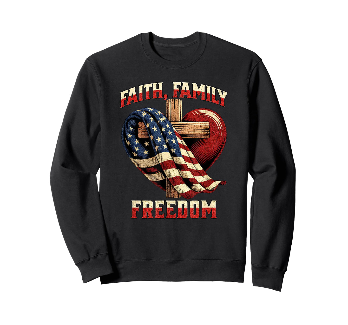 Flag with Cross Patriotic July 4th Faith Family Freedom T-Shirt