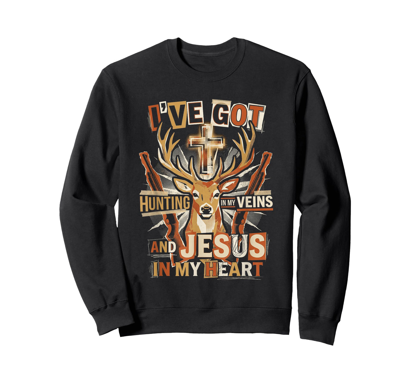 Hunting in My Veins Jesus in Heart Christian Deer Hunter T-Shirt