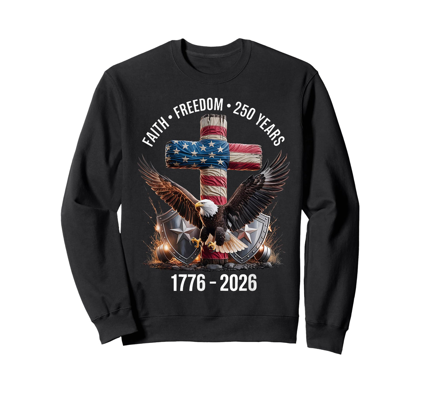 Faith Freedom 250 Years Christian Cross Eagle 4th of July T-Shirt