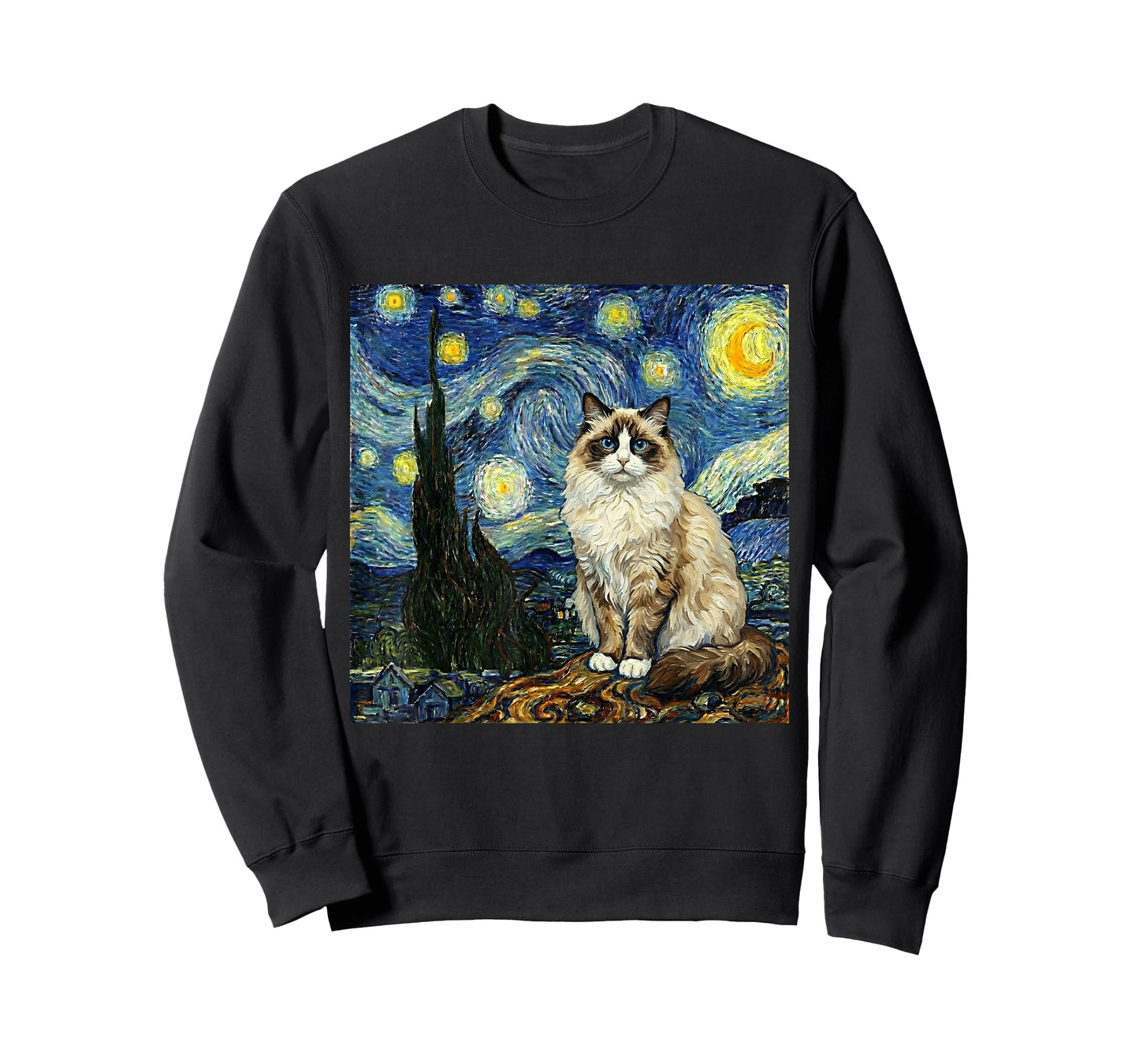 Van Gogh Art Starry Night - Funny Ragdoll Cat Artistic T-Shirt