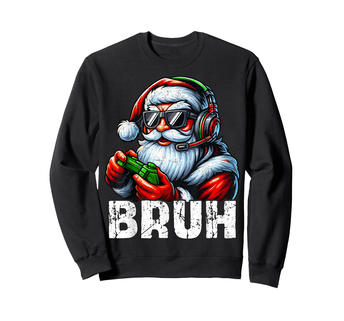 Bruh Funny Santa Gaming Gamer PJs Christmas Xmas Men Boy Kid T-Shirt