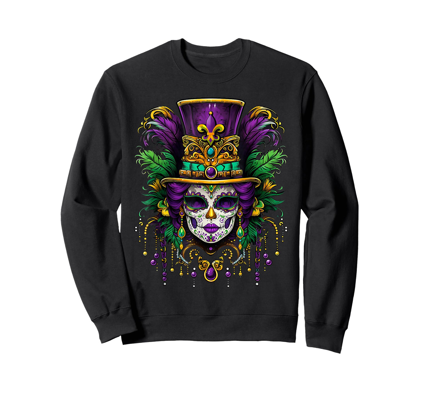 Mardi Gras Mask Feathers Carnival New Orleans Fleur De Lis T-Shirt
