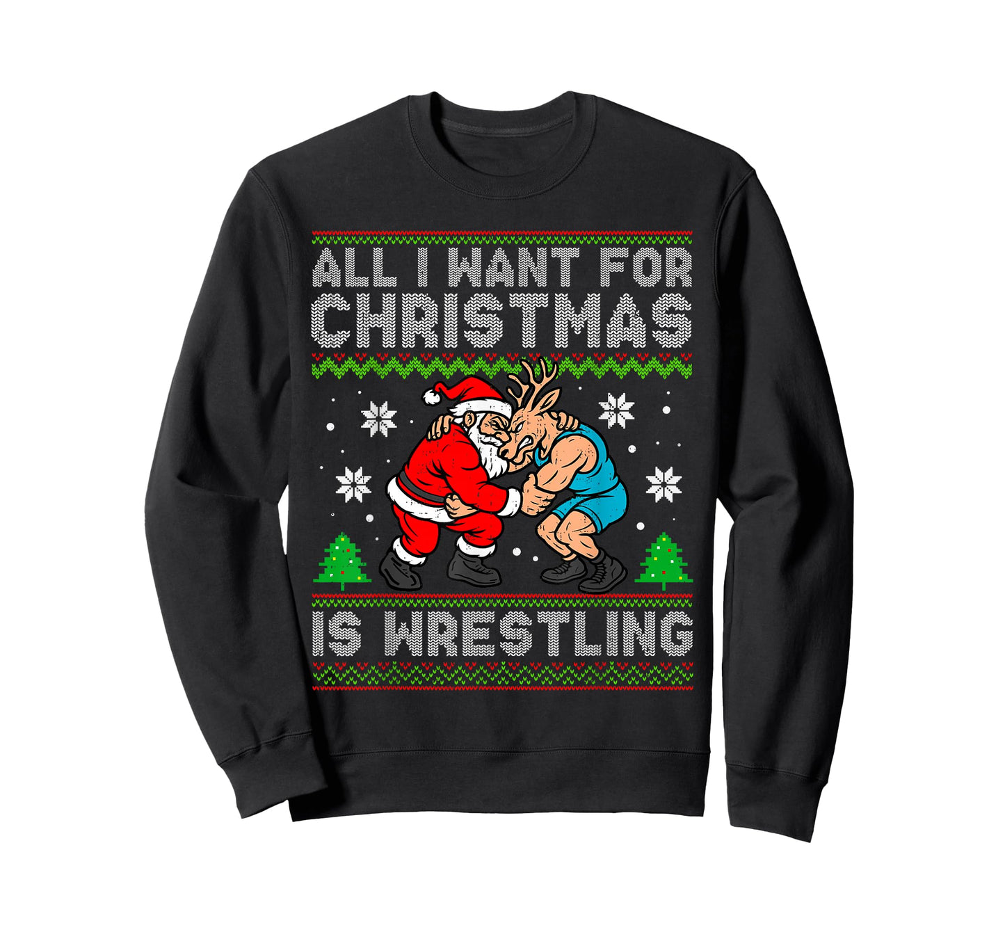 Funny Wrestling Santa Reindeer Ugly Christmas Wrestler Xmas T-Shirt
