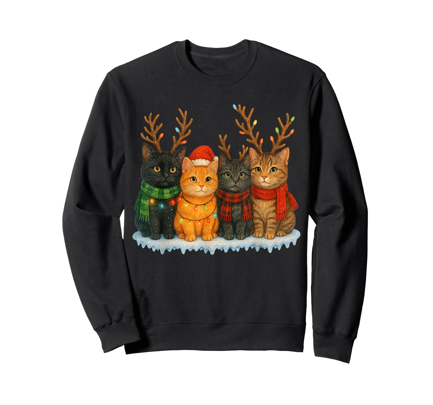 Cute Cats Santa Christmas Lights Holiday Kitten Pets Xmas T-Shirt