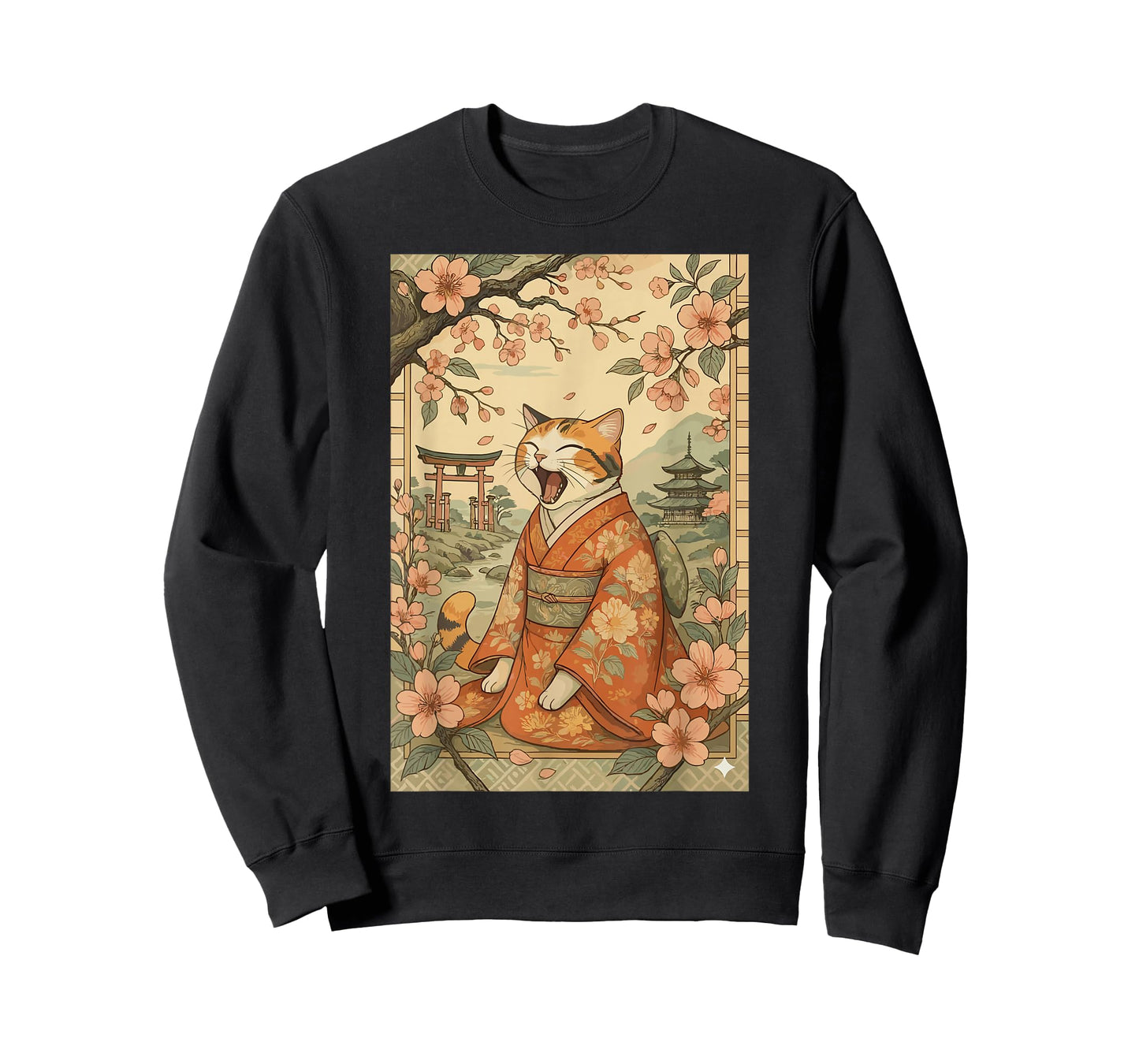 Funny Cat Shirt in Kimono Cherry Blossom Japanese Art T-Shirt