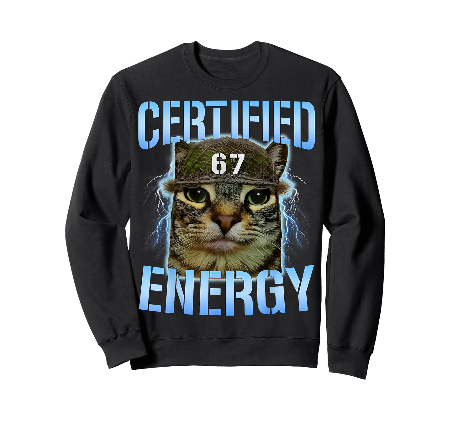Funny Six Seven 67 Meme Certified Energy Cursed Cat Power T-Shirt