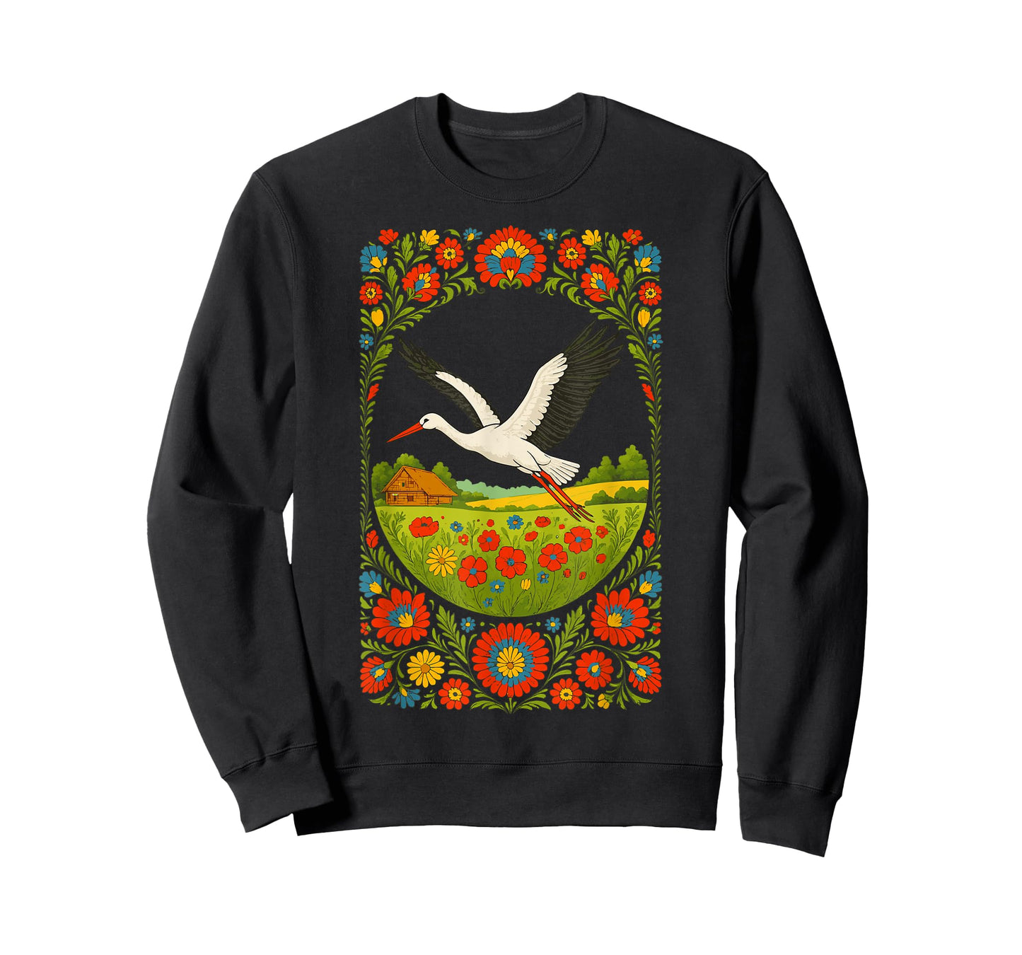 Polish Stork Folk Art Polska Countryside Design T-Shirt