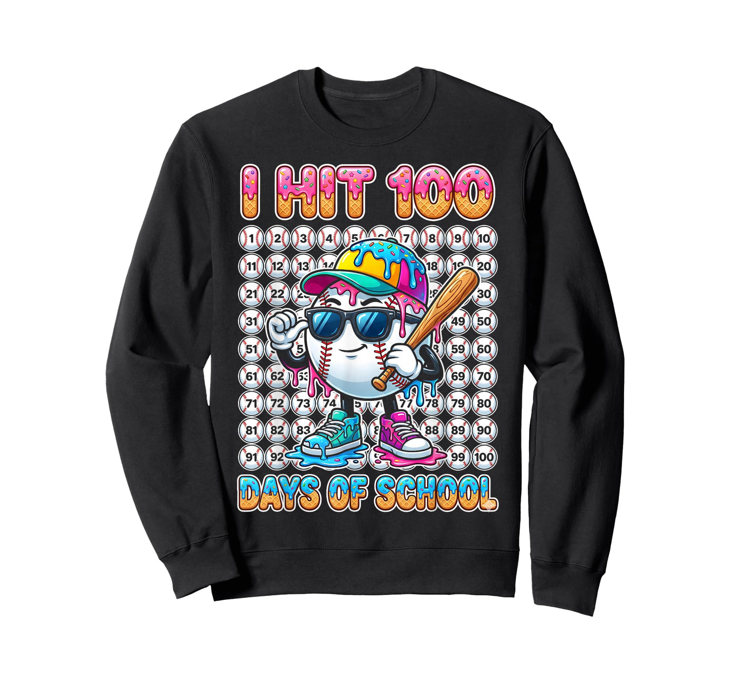 I Hit 100 Days of School Baseball Ice Cram Drip 100th Boys T-Shirt