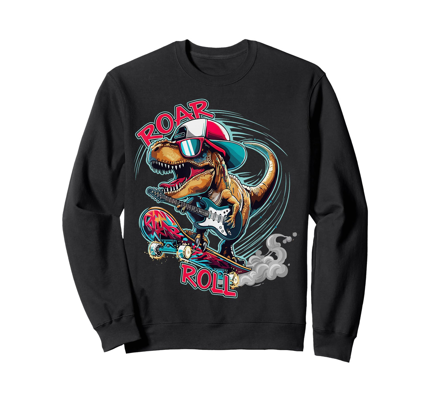 Skater Guitar T-Rex Roar Roll Dinosaur for Boys Men Women T-Shirt