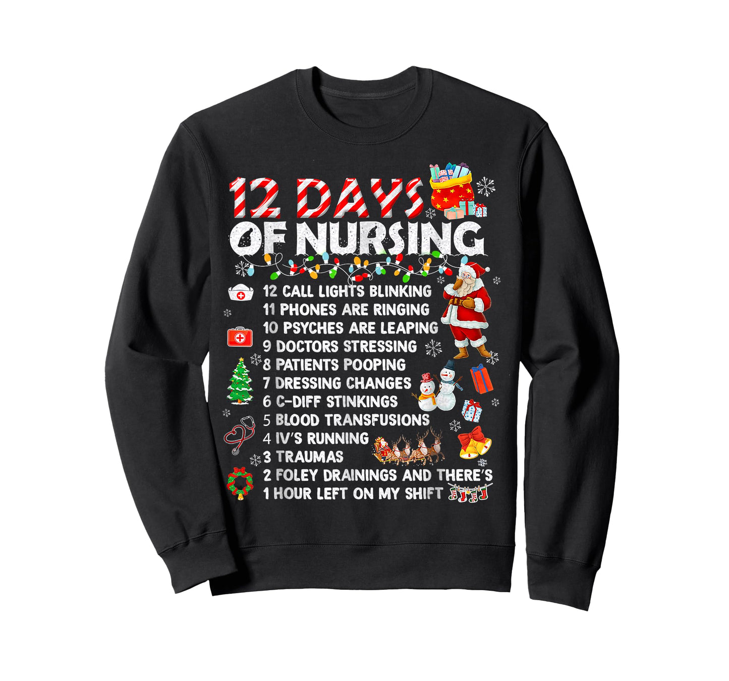 Nurses Merry Christmas Funny 12 Days of Nursing Xmas Women T-Shirt