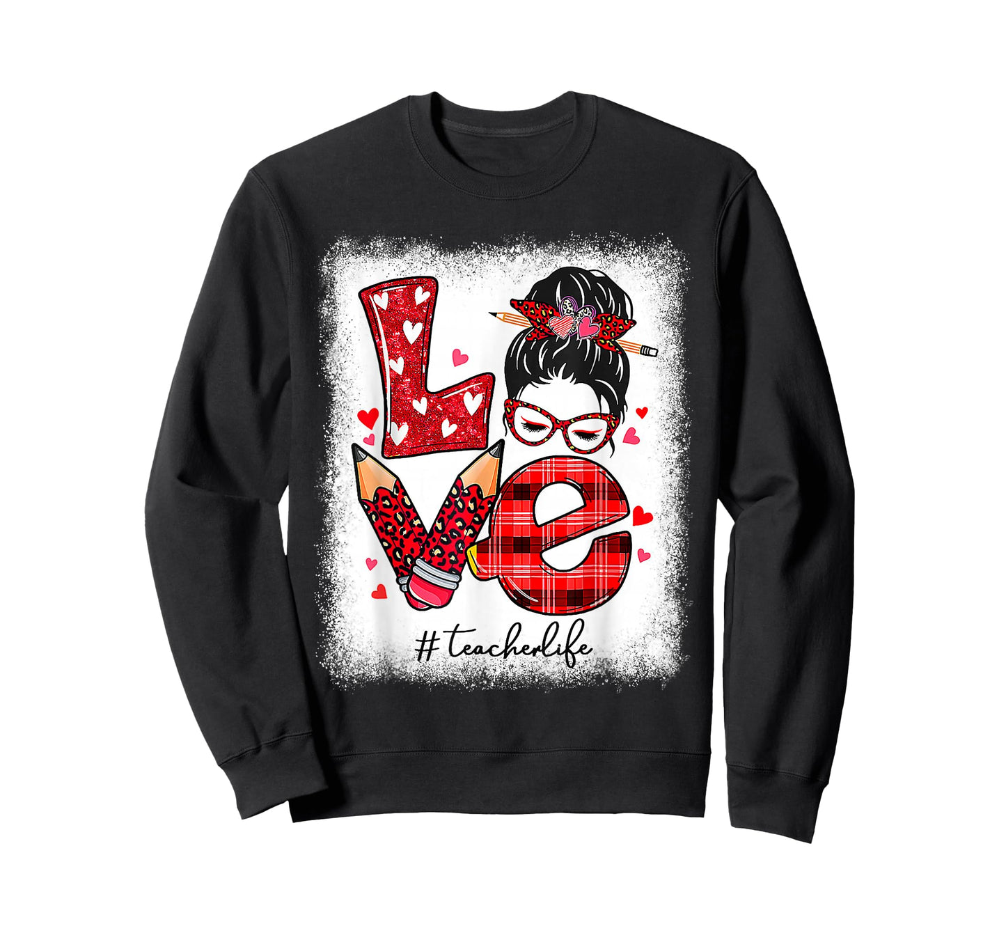 Funny Teacher Life Leopard Messy Bun Valentines Day T-Shirt