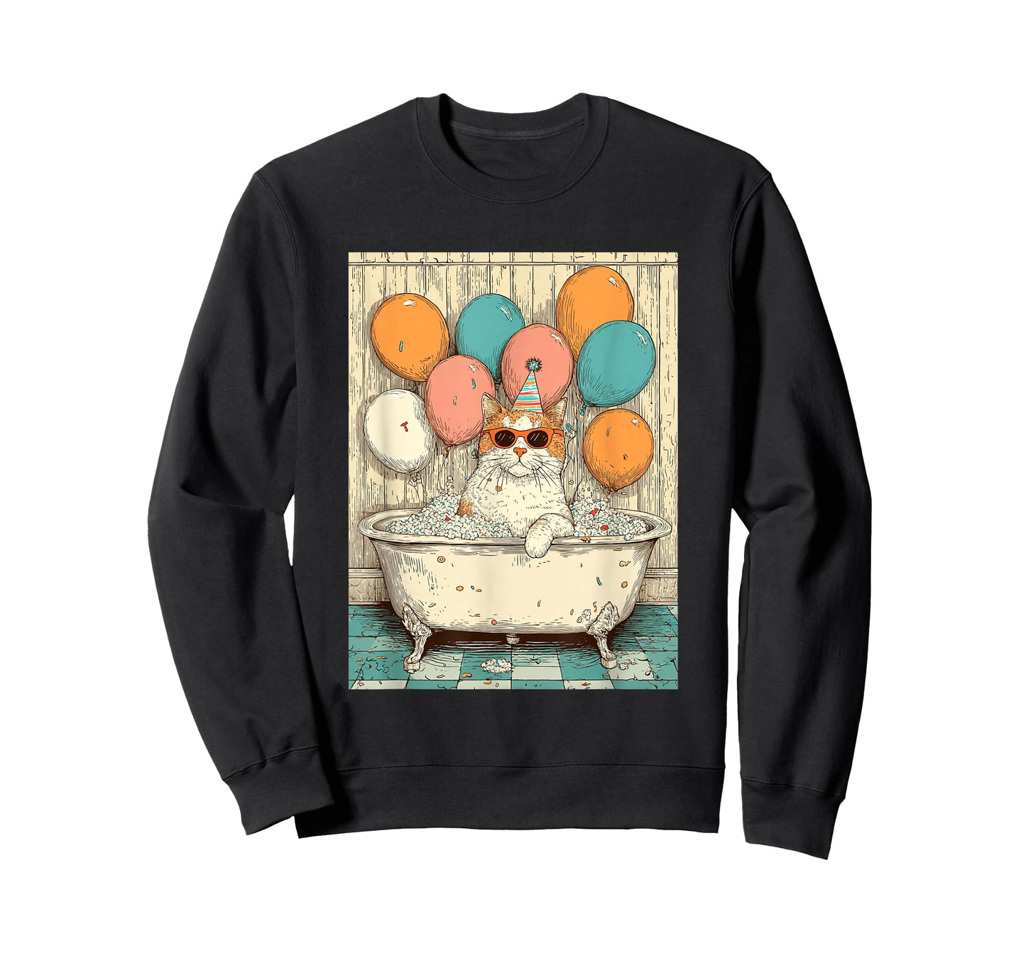 Cat Birthday Party Balloons Bathtub Art Print T-Shirt