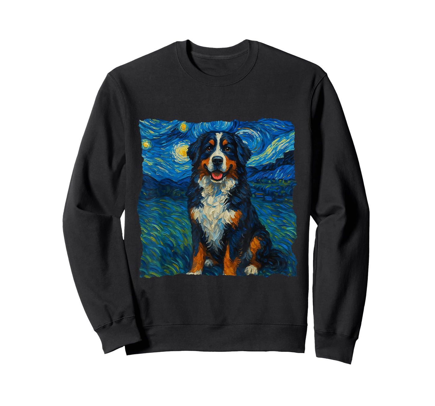 Bernese Mountain Dog Starry Night Style Painting Dog Lovers T-Shirt